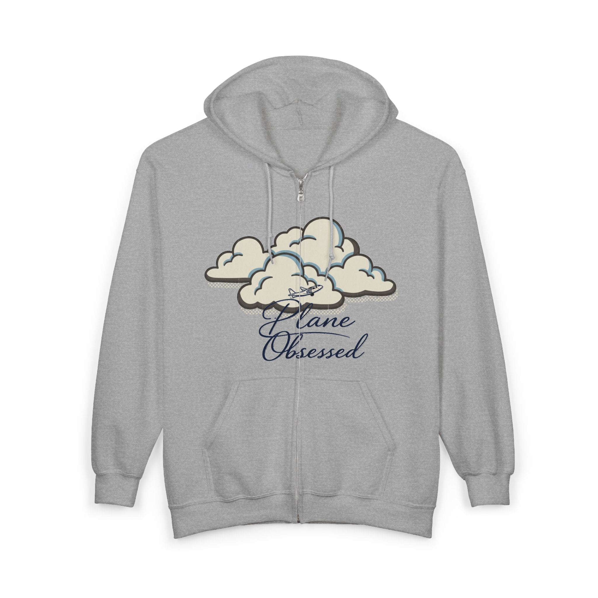 Plane Obsessed Zip Hoodie — Travel Graphic Full-Zip Sweatshirt