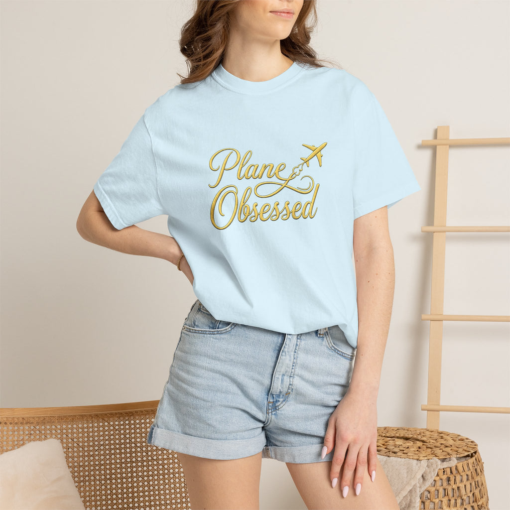 Plane Obsessed T-Shirt — Gold Script Travel Tee