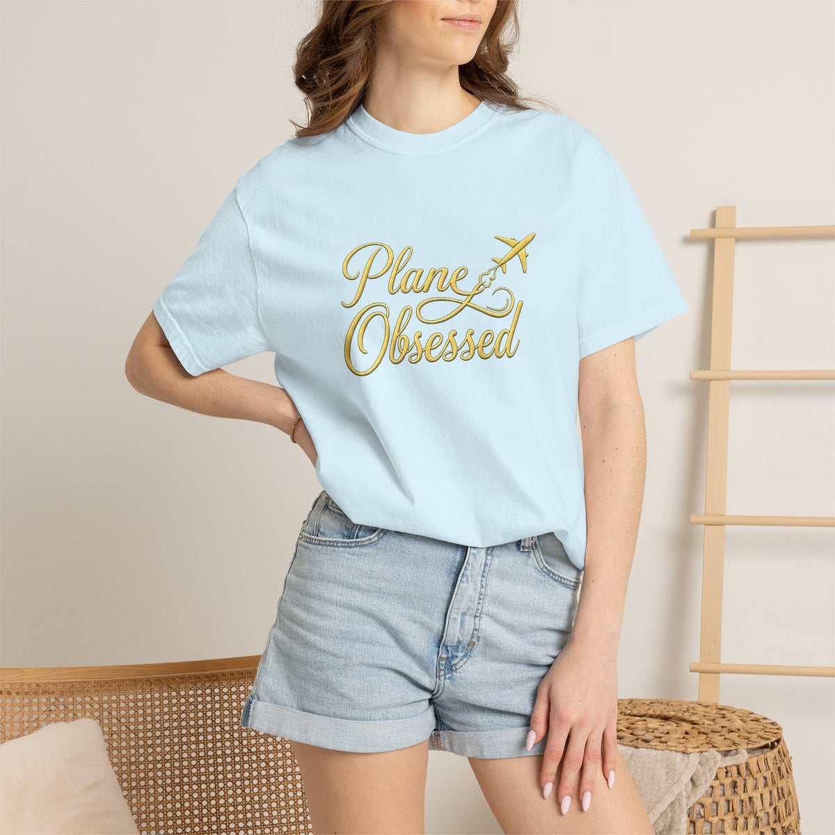 Plane Obsessed T-Shirt — Gold Script Travel Tee