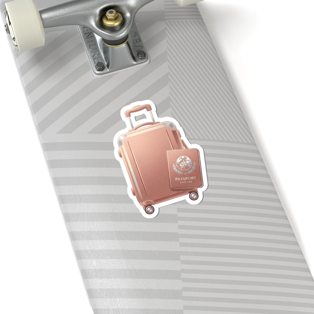 Rose Gold Luggage & Passport Kiss-Cut Sticker — Travel Sticker for Suitcases, Laptops & Journals