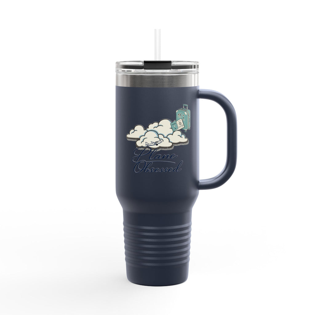 40oz Insulated Travel Mug – 'Plane Obsessed' Retro Aviation Graphic