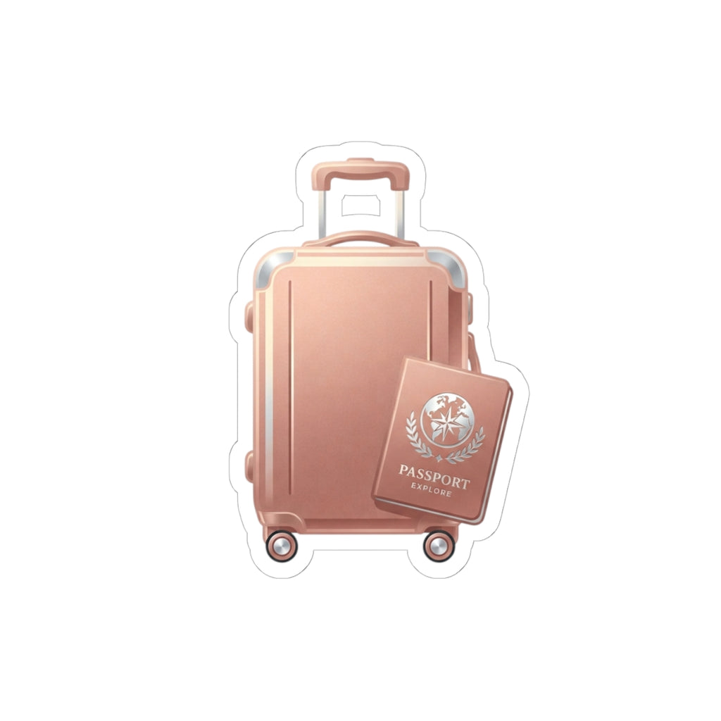 Rose Gold Luggage & Passport Kiss-Cut Sticker — Travel Sticker for Suitcases, Laptops & Journals