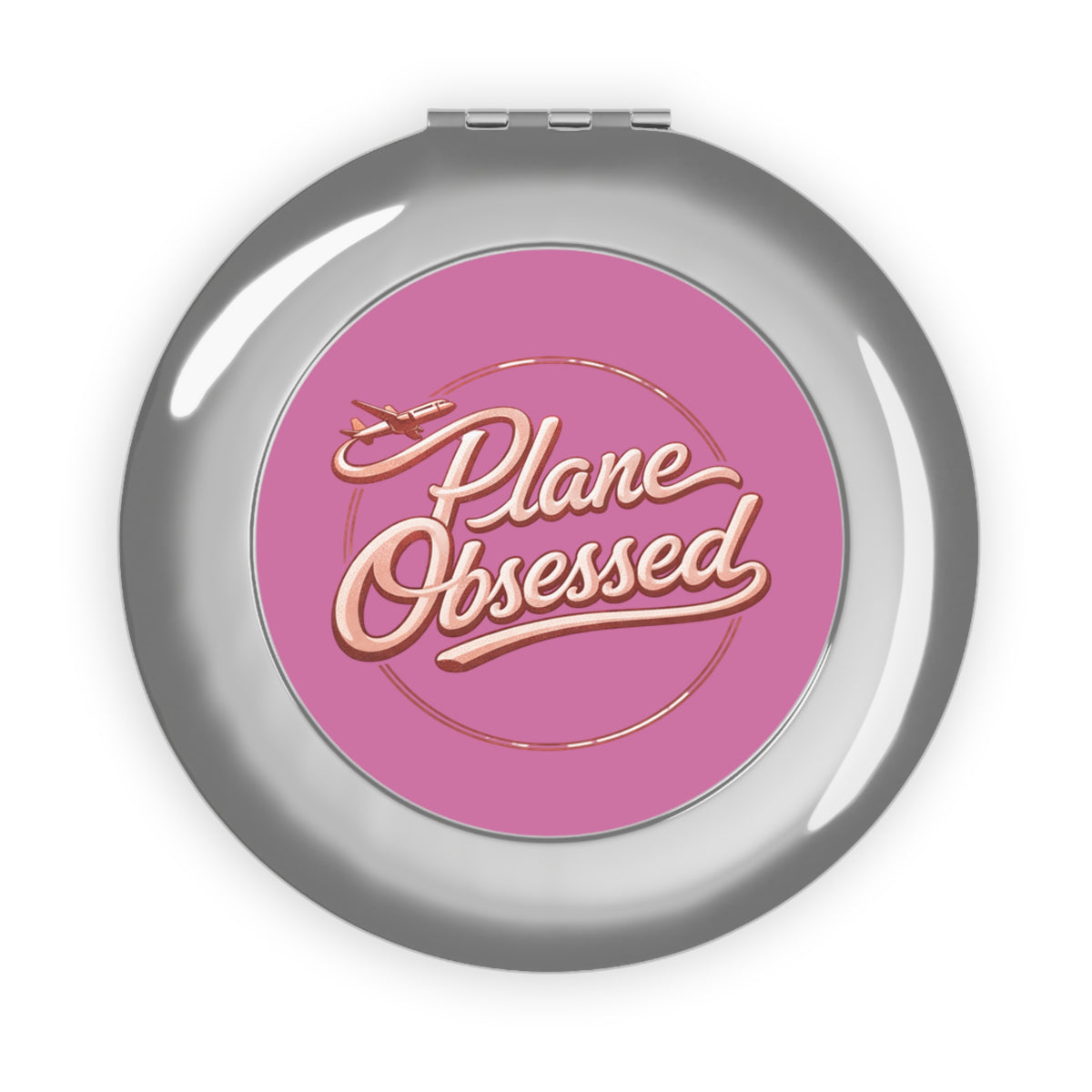 Compact Travel Mirror — "Plane Obsessed" Pink Airline-Inspired Pocket Mirror for Frequent Flyers & Travel Lovers
