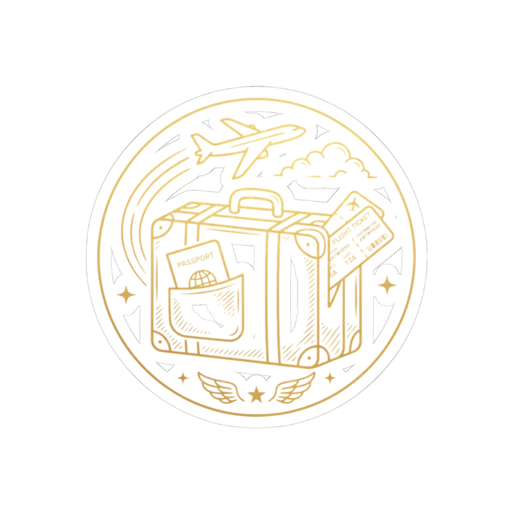Travel Badge Kiss-Cut Sticker — Luggage, Passport & Plane Illustration