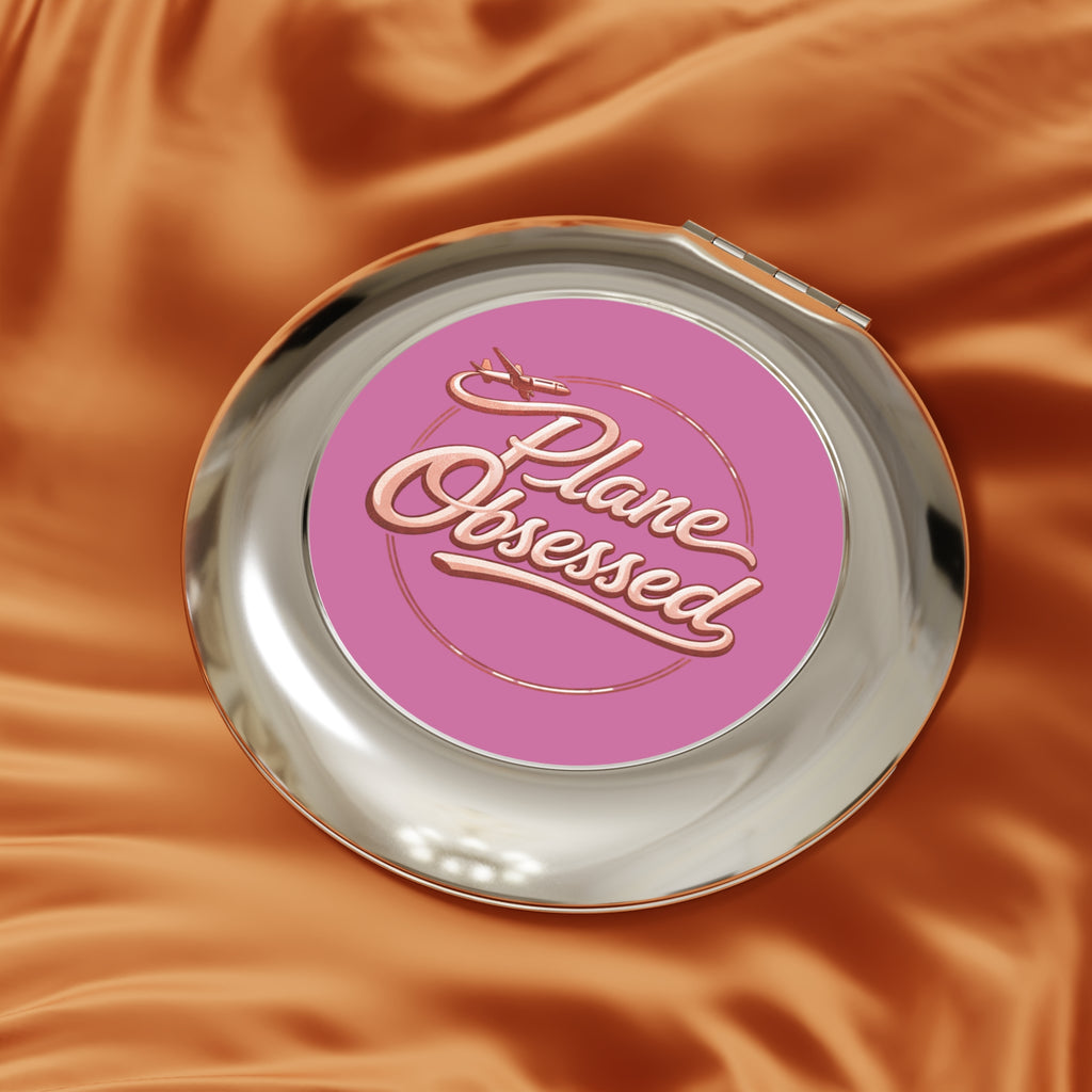 Compact Travel Mirror — "Plane Obsessed" Pink Airline-Inspired Pocket Mirror for Frequent Flyers & Travel Lovers