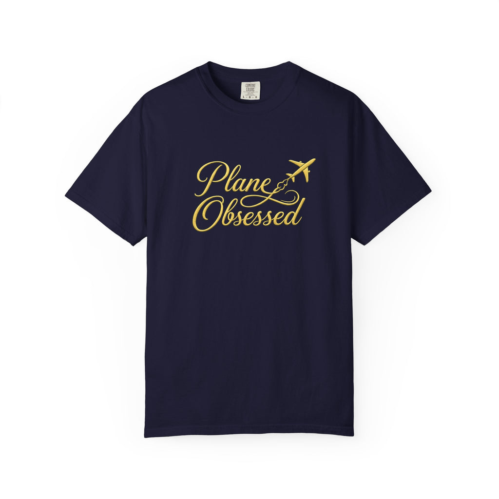 Plane Obsessed T-Shirt — Gold Script Travel Tee