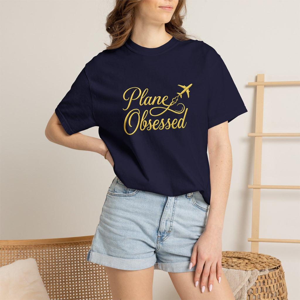 Plane Obsessed T-Shirt — Gold Script Travel Tee
