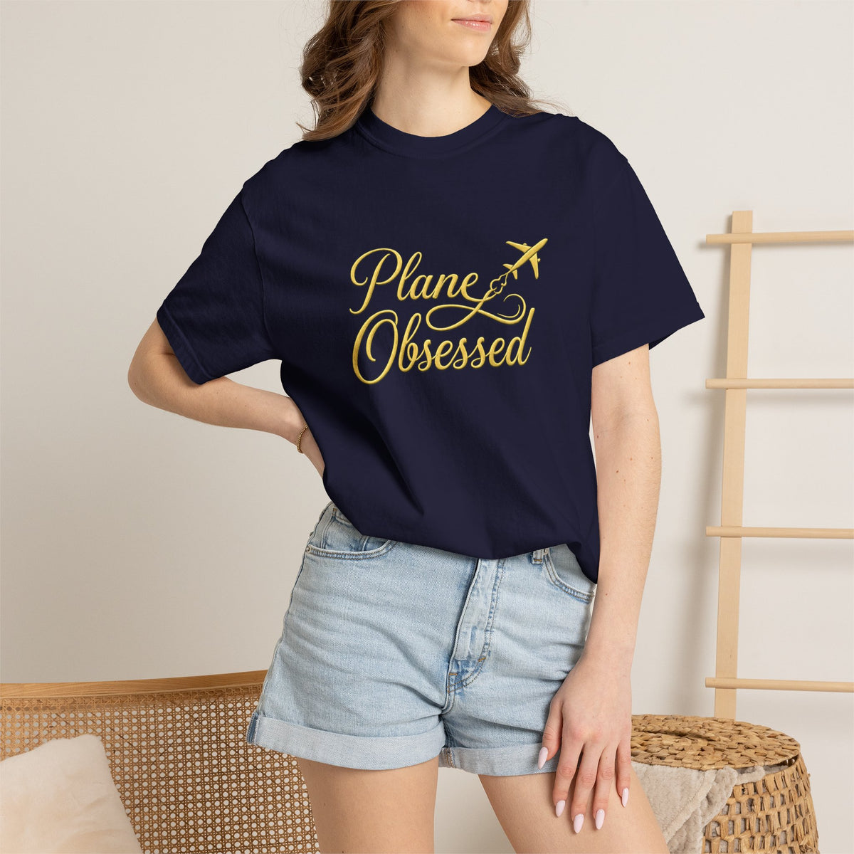 Plane Obsessed T-Shirt — Gold Script Travel Tee