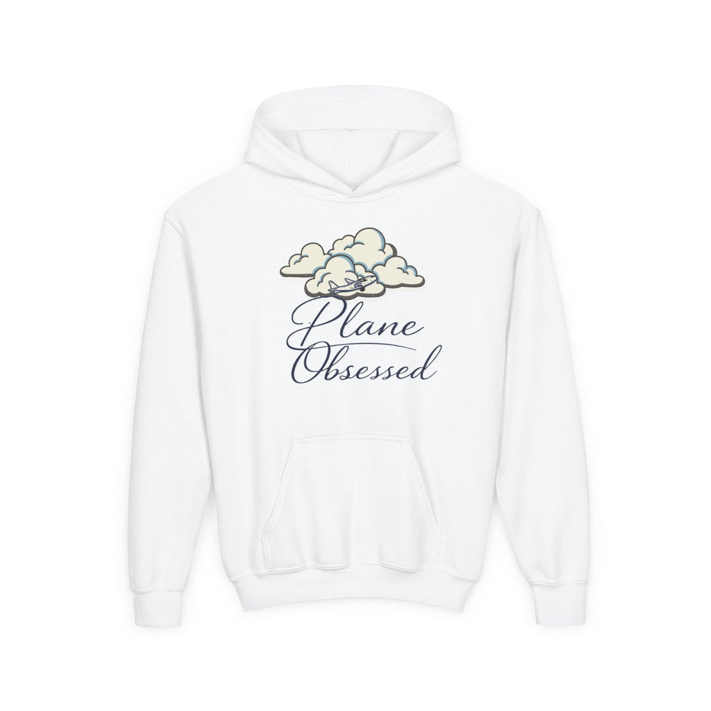 Youth Hoodie – 'Plane Obsessed' Travel Graphic Pullover (Flight Mode Design)