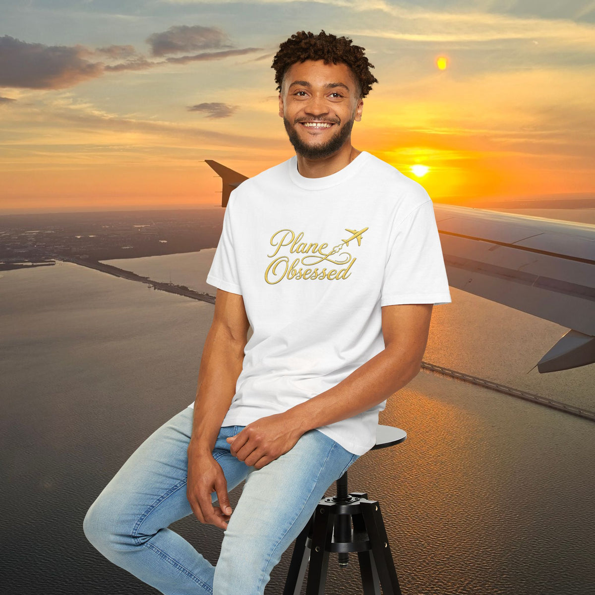 Plane Obsessed T-Shirt — Gold Script Travel Tee