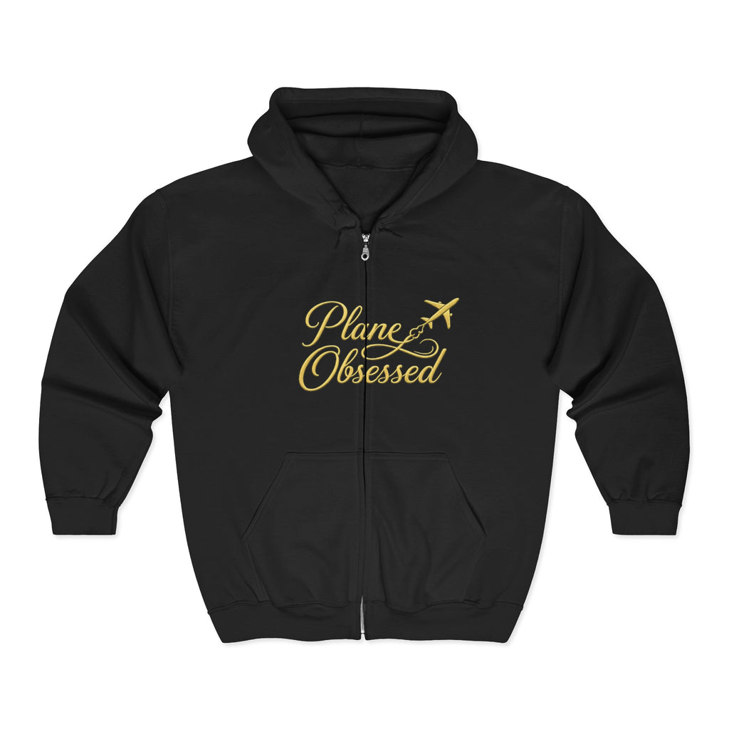 Plane Obsessed Zip Hoodie — Travel Graphic Full-Zip Sweatshirt
