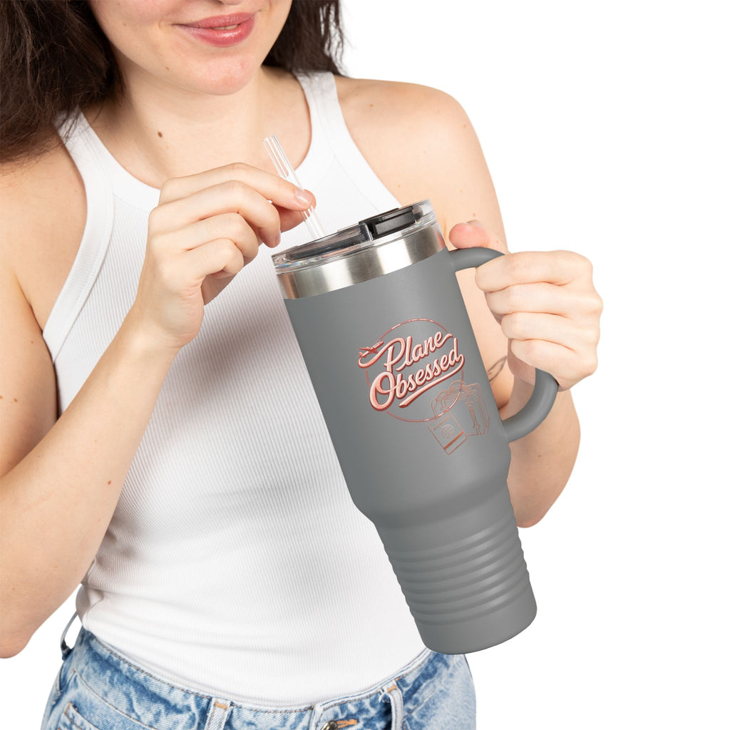 40oz Insulated Travel Mug – 'Plane Obsessed' Retro Aviation Graphic