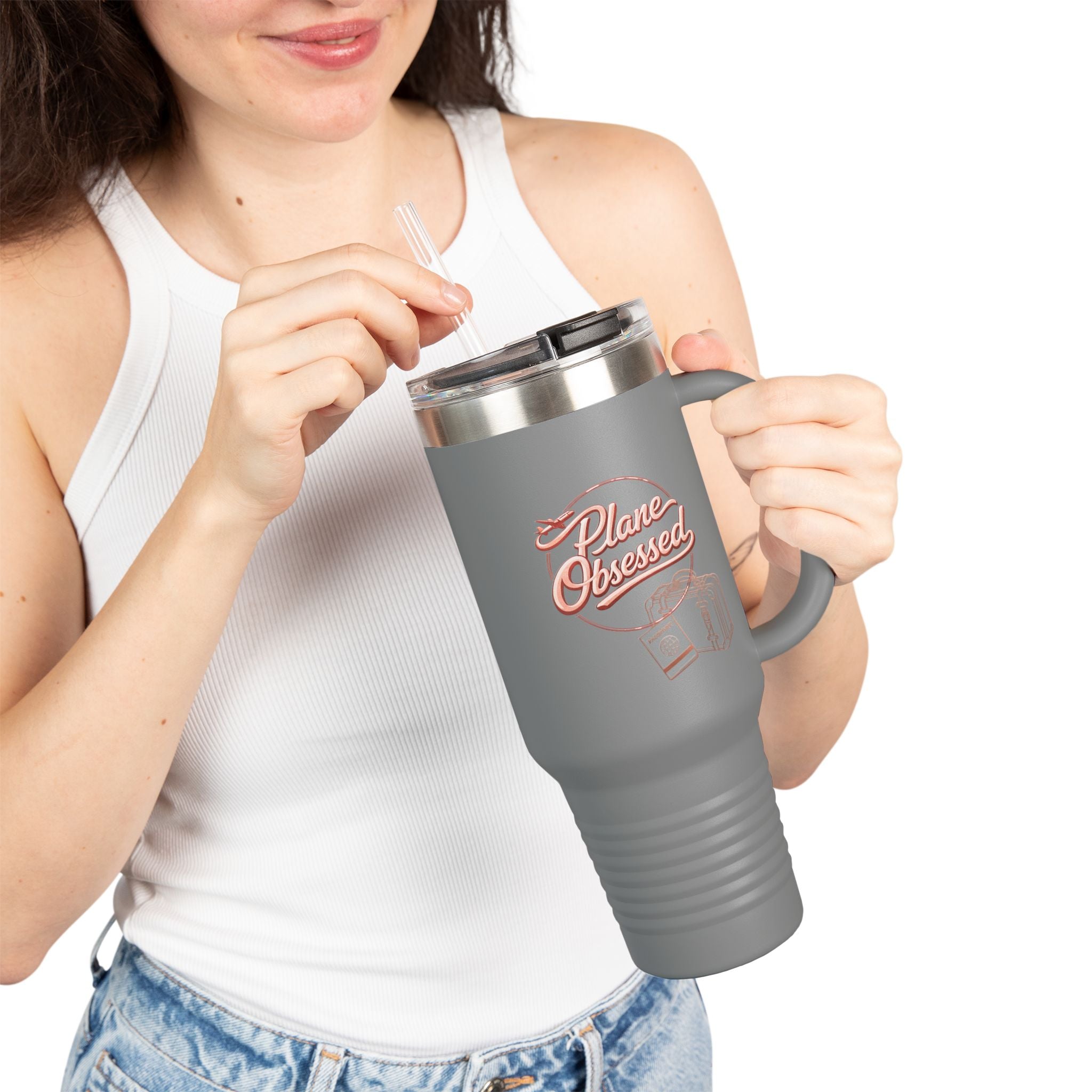 40oz Insulated Travel Mug – 'Plane Obsessed' Retro Aviation Graphic