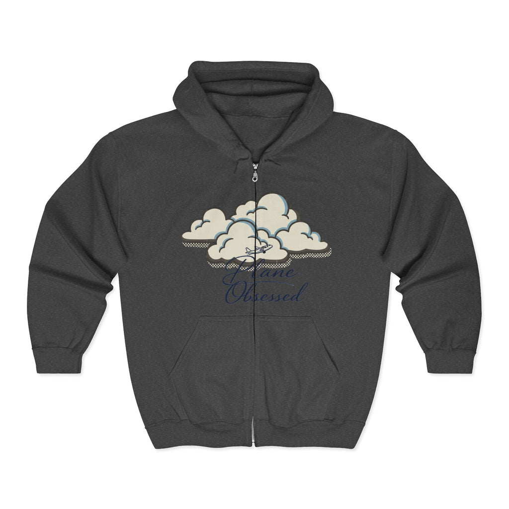 Plane Obsessed Zip Hoodie — Travel Graphic Full-Zip Sweatshirt