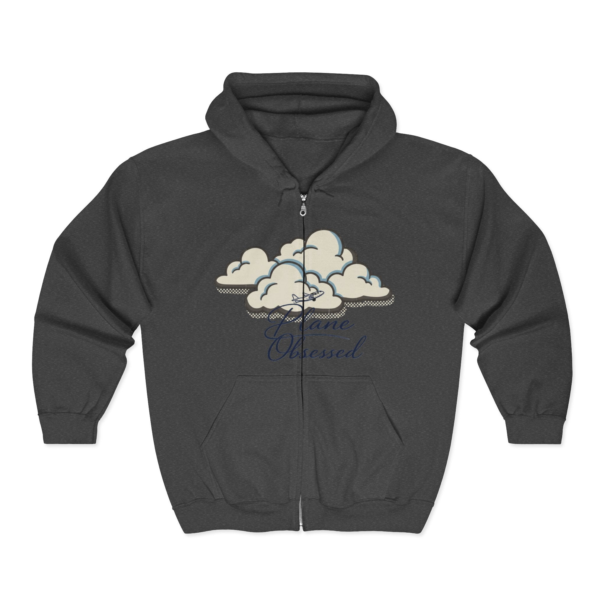 Plane Obsessed Zip Hoodie — Travel Graphic Full-Zip Sweatshirt