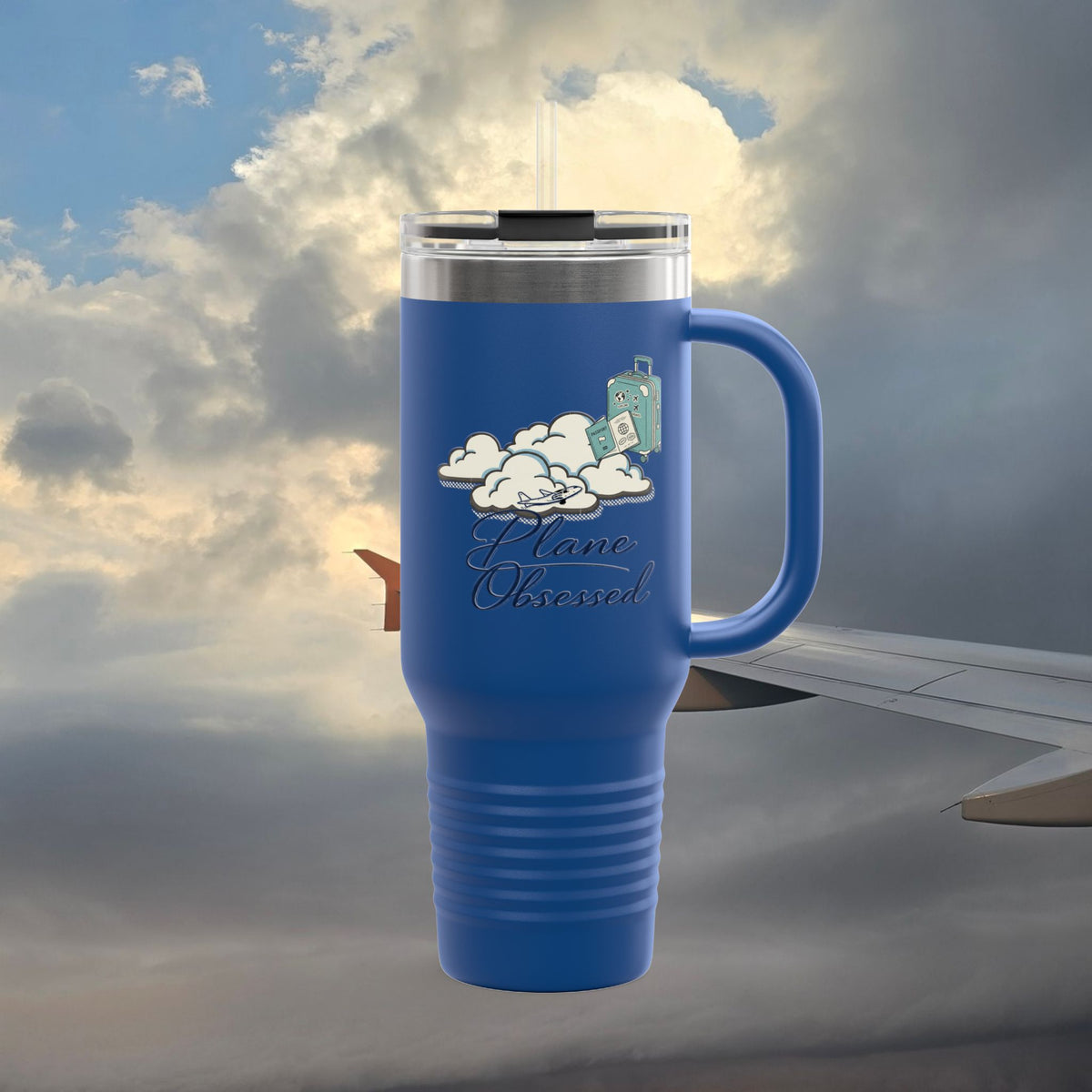40oz Insulated Travel Mug – 'Plane Obsessed' Retro Aviation Graphic