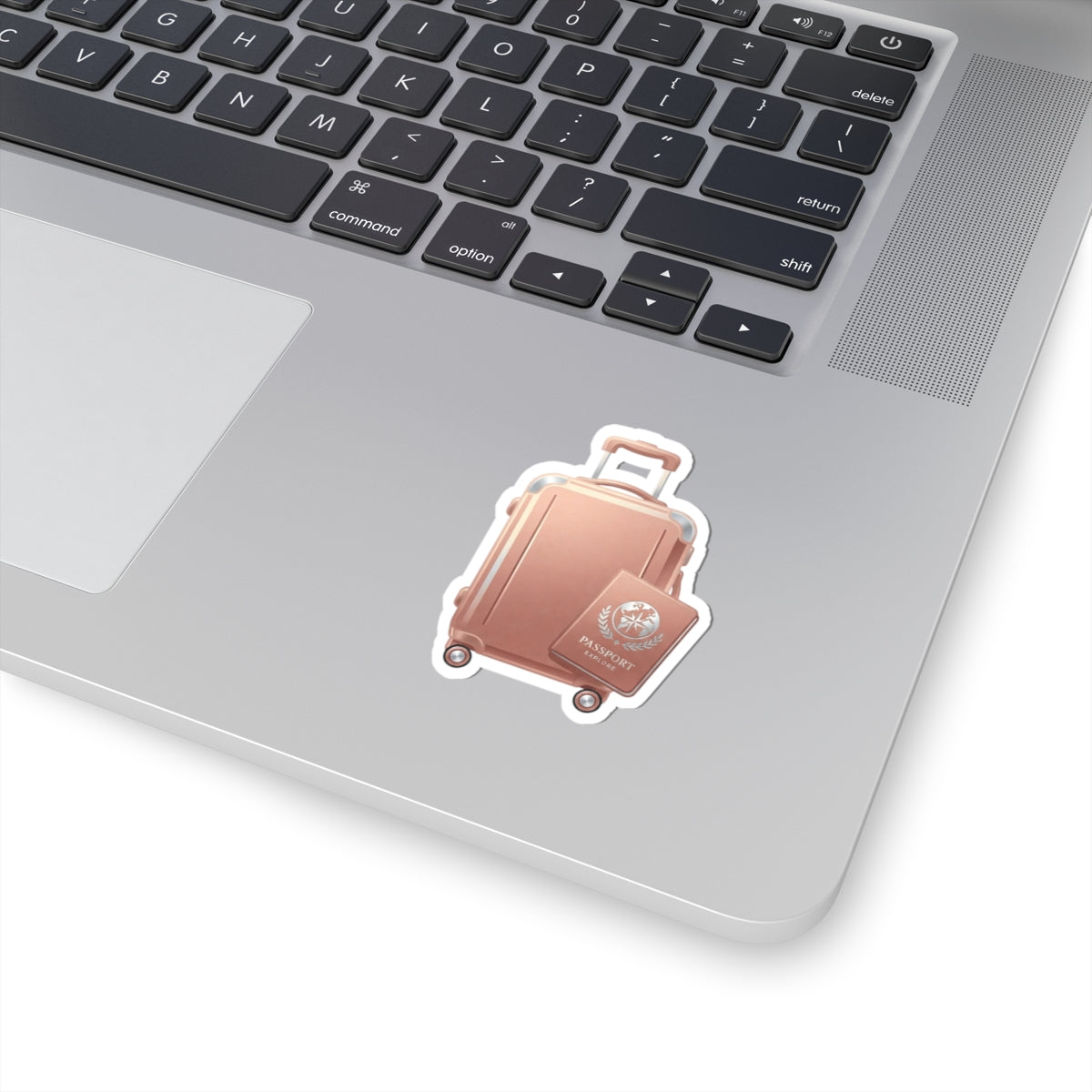 Rose Gold Luggage & Passport Kiss-Cut Sticker — Travel Sticker for Suitcases, Laptops & Journals