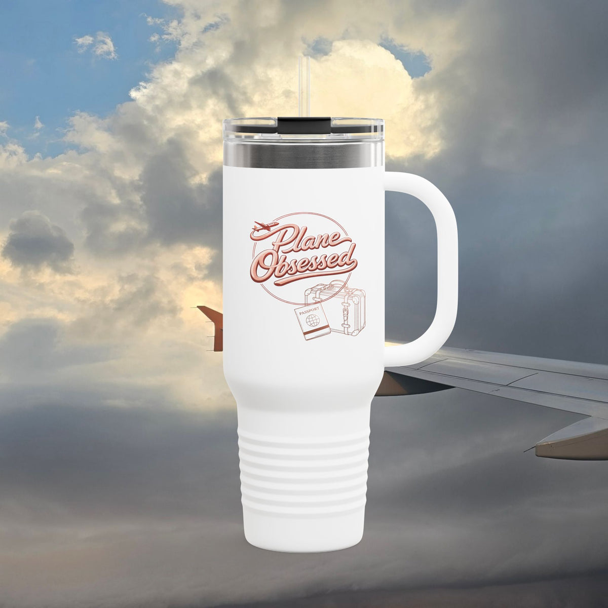 40oz Insulated Travel Mug – 'Plane Obsessed' Retro Aviation Graphic