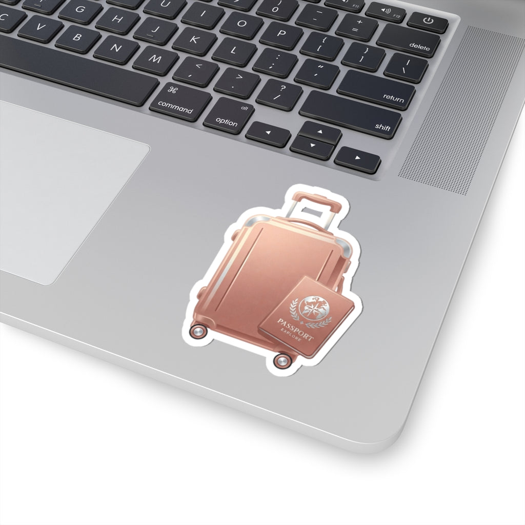 Rose Gold Luggage & Passport Kiss-Cut Sticker — Travel Sticker for Suitcases, Laptops & Journals