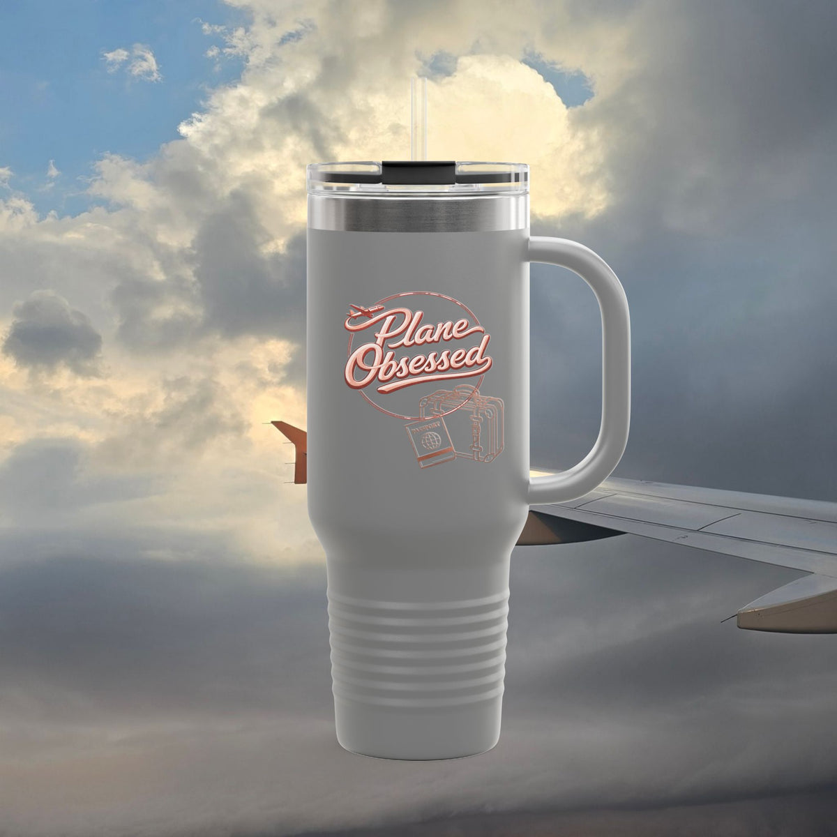 40oz Insulated Travel Mug – 'Plane Obsessed' Retro Aviation Graphic