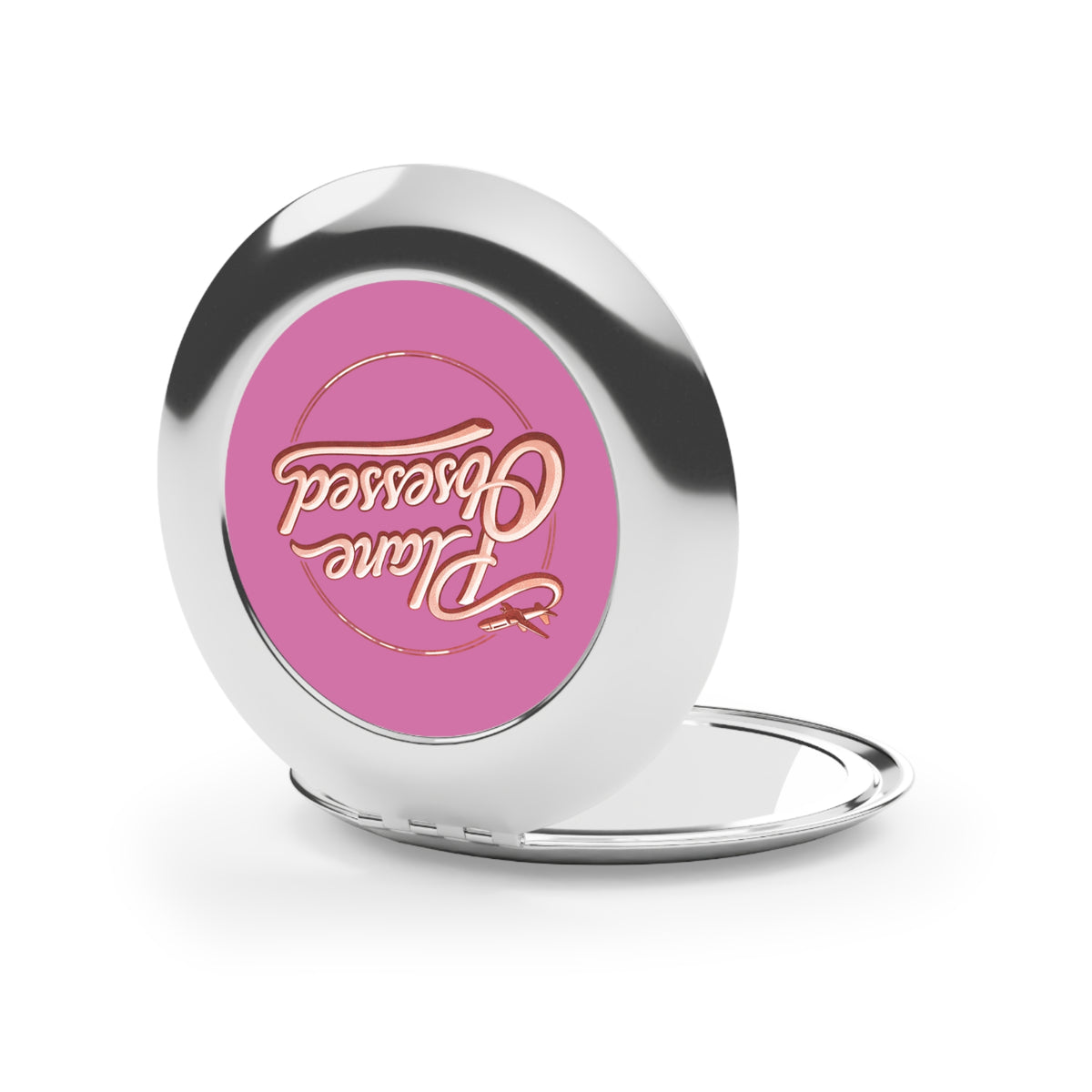 Compact Travel Mirror — "Plane Obsessed" Pink Airline-Inspired Pocket Mirror for Frequent Flyers & Travel Lovers