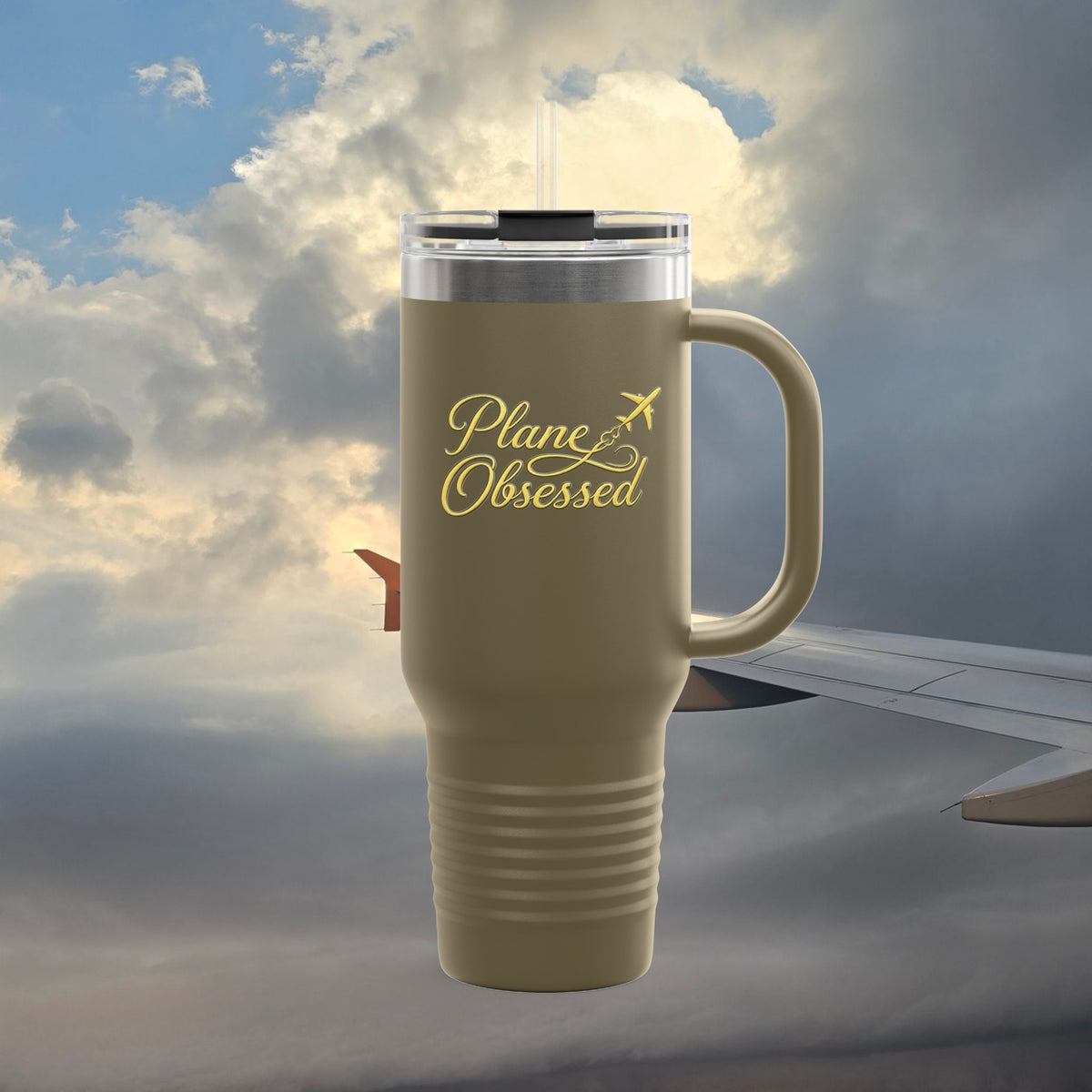 40oz Insulated Travel Mug – 'Plane Obsessed' Retro Aviation Graphic