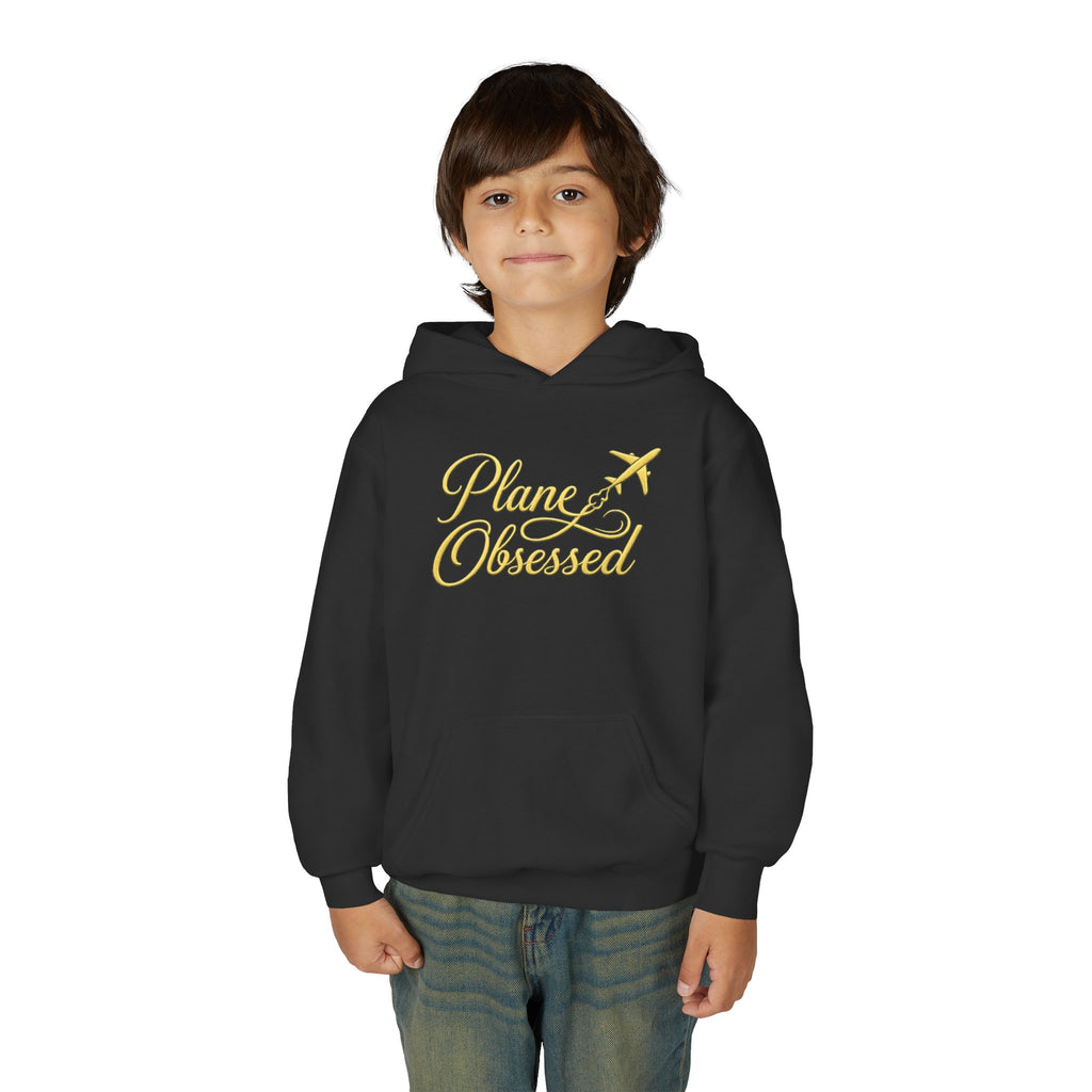 Youth Hoodie – 'Plane Obsessed' Travel Graphic Pullover (Flight Mode Design)