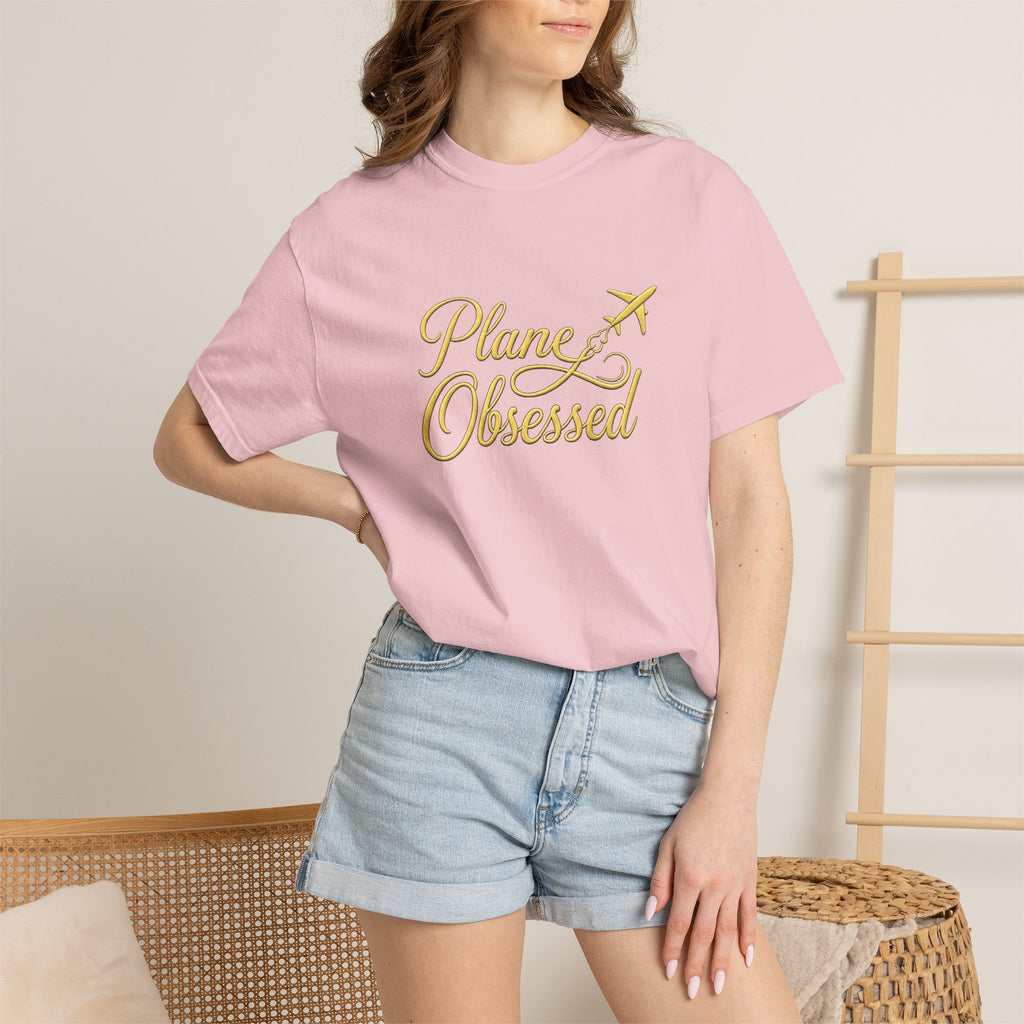 Plane Obsessed T-Shirt — Gold Script Travel Tee