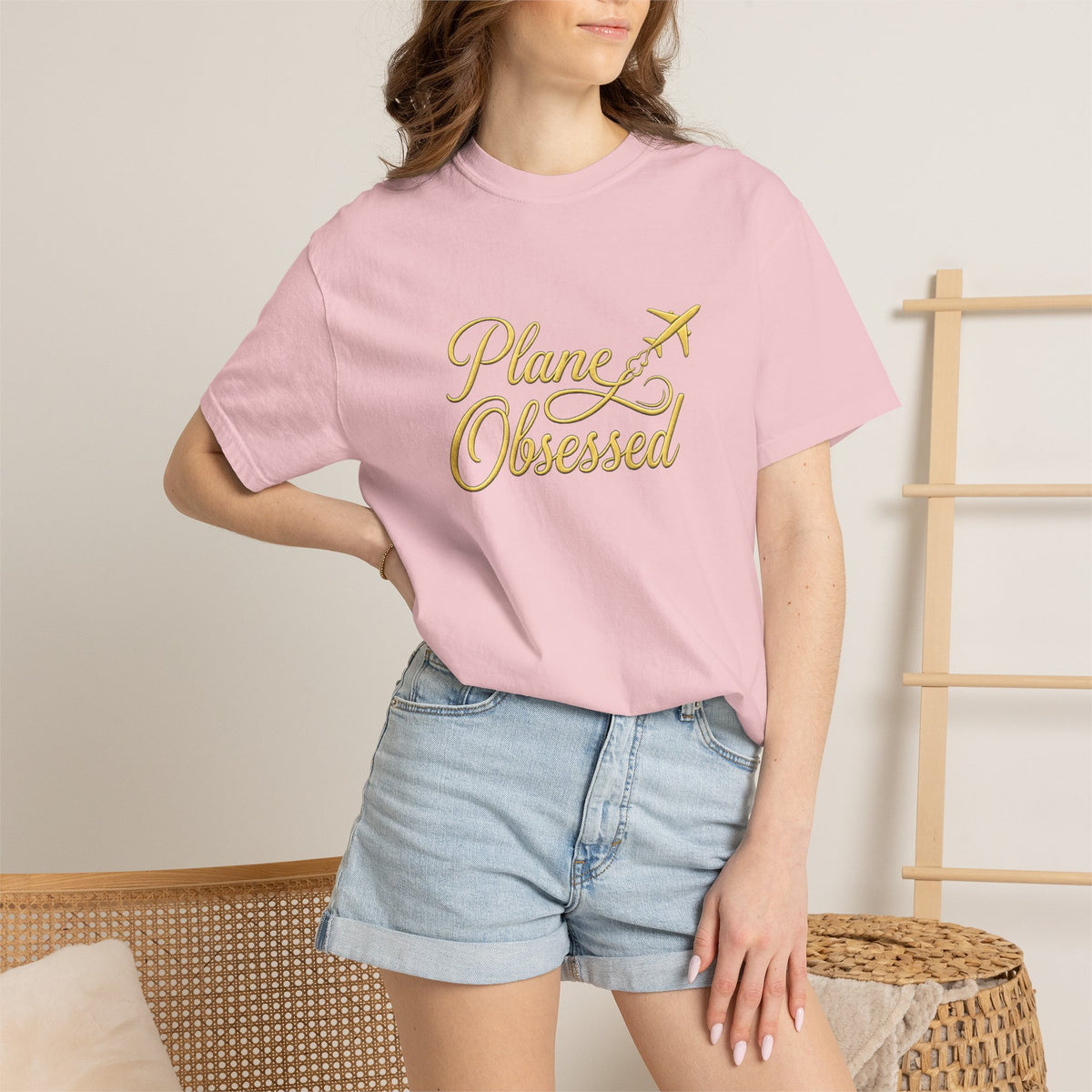 Plane Obsessed T-Shirt — Gold Script Travel Tee