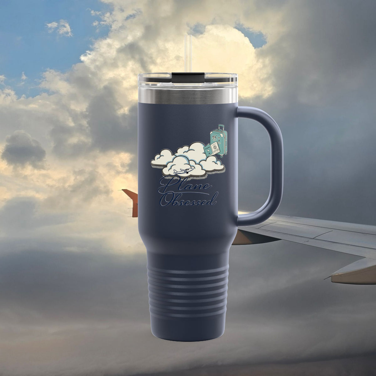 40oz Insulated Travel Mug – 'Plane Obsessed' Retro Aviation Graphic