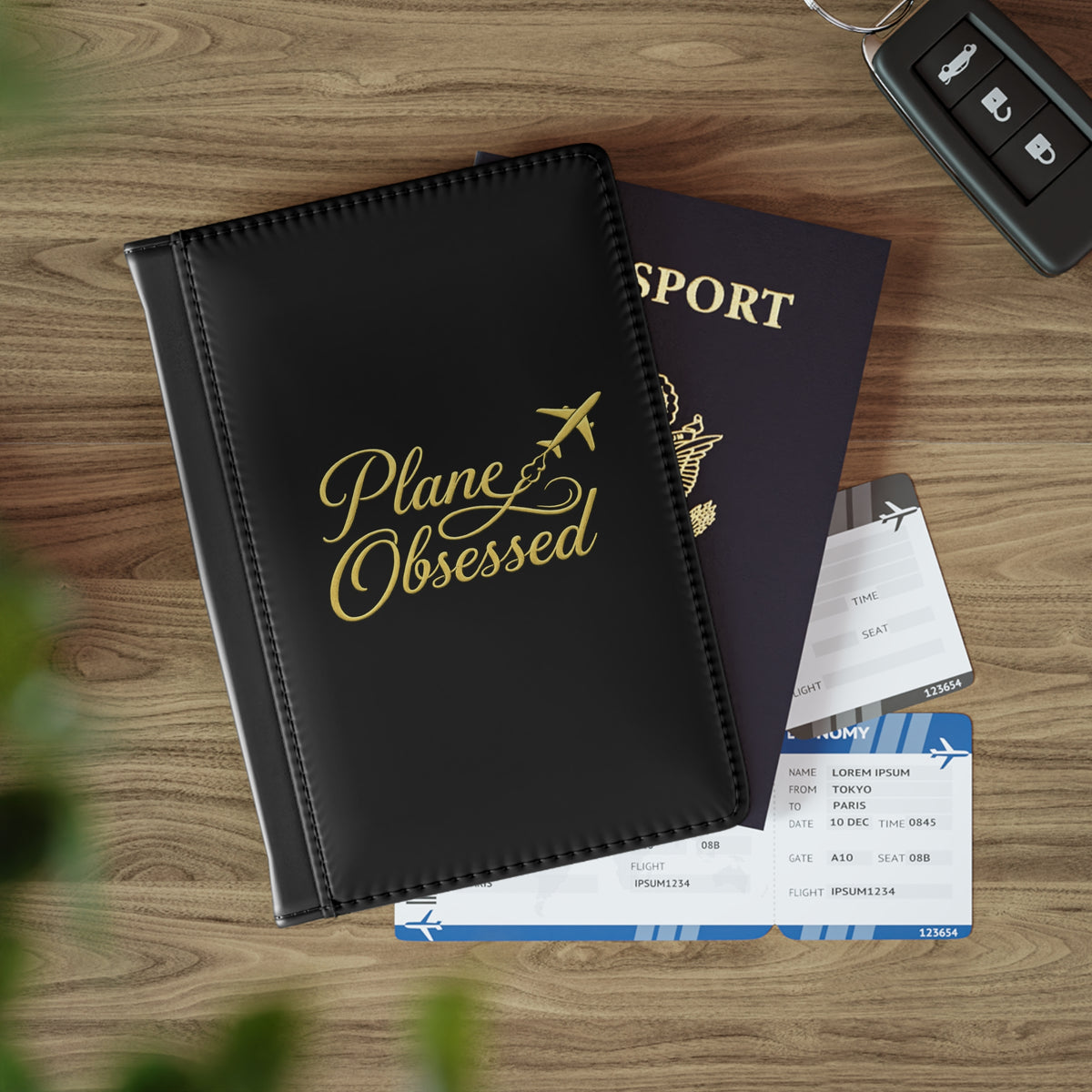 Passport Cover — "Plane Obsessed" Travel Passport Holder (Gold Script)
