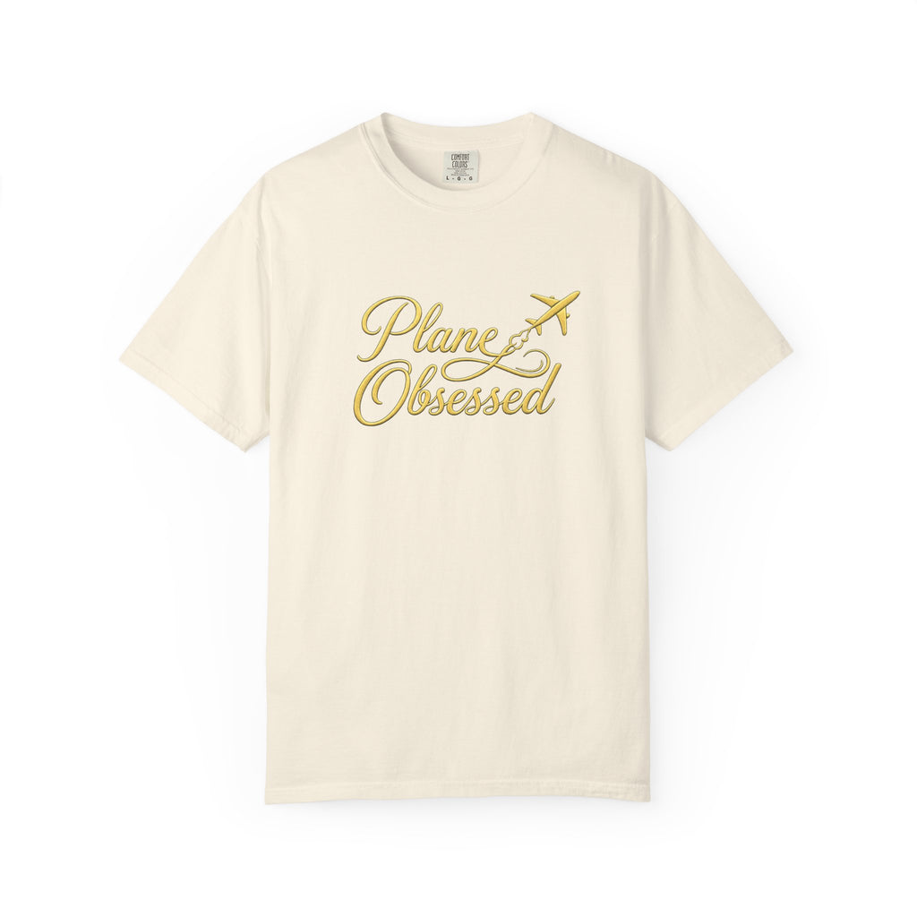 Plane Obsessed T-Shirt — Gold Script Travel Tee