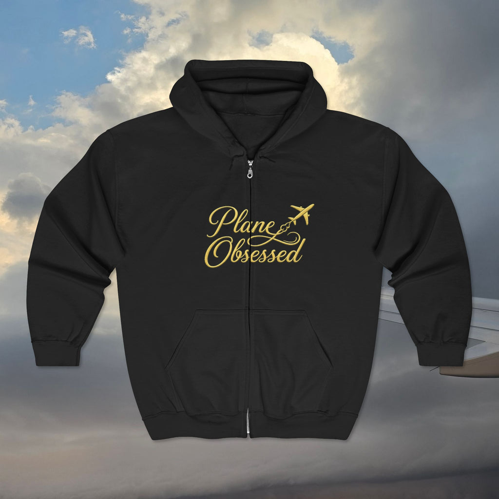 Plane Obsessed Zip Hoodie — Travel Graphic Full-Zip Sweatshirt
