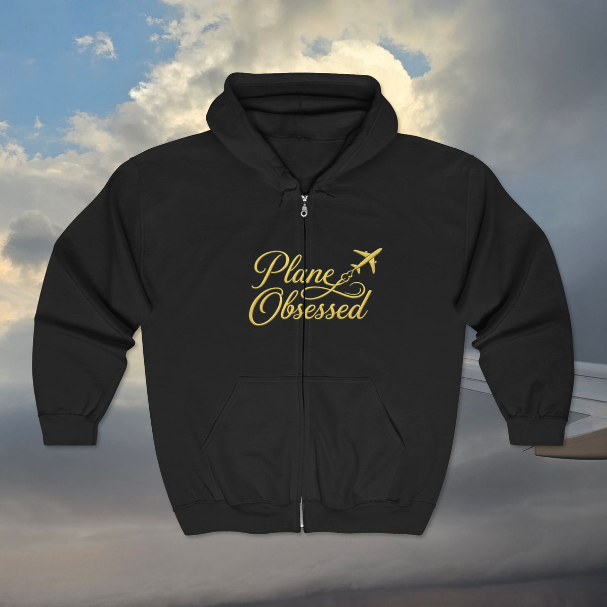Plane Obsessed Zip Hoodie — Travel Graphic Full-Zip Sweatshirt