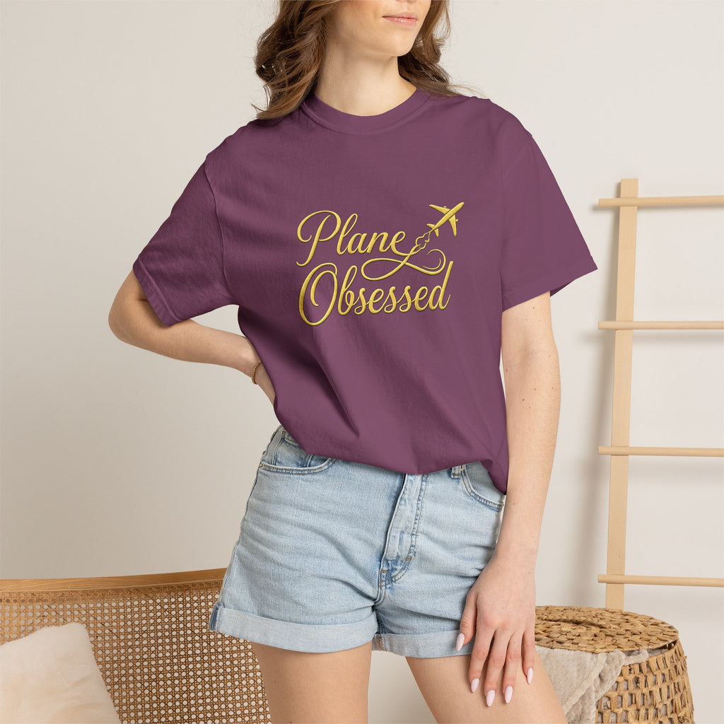Plane Obsessed T-Shirt — Gold Script Travel Tee