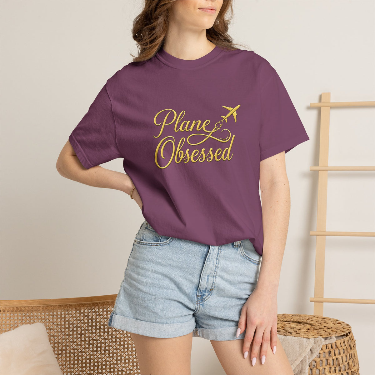 Plane Obsessed T-Shirt — Gold Script Travel Tee