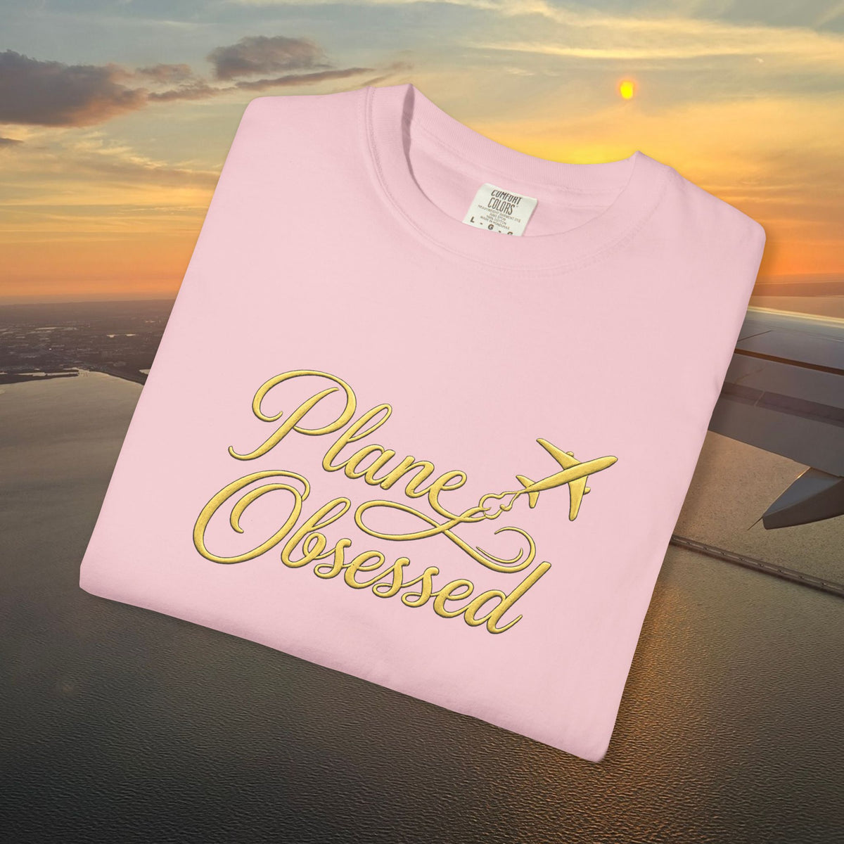 Plane Obsessed T-Shirt — Gold Script Travel Tee