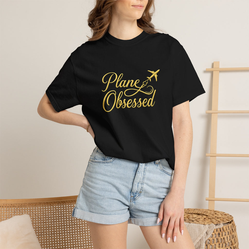 Plane Obsessed T-Shirt — Gold Script Travel Tee