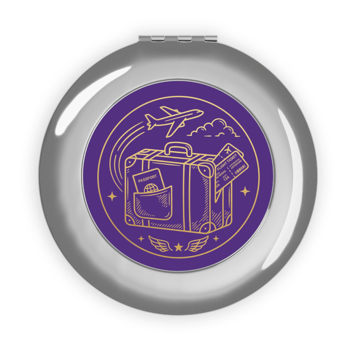 Travel Compact Mirror — Luggage & Passport Design, Portable Pocket Mirror for Trips