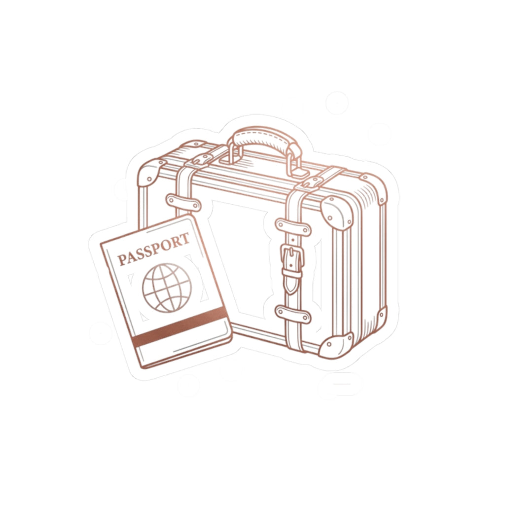 Travel Passport & Suitcase Kiss-Cut Sticker — Minimal Line Art Travel Decal
