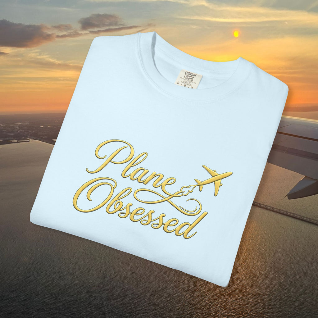 Plane Obsessed T-Shirt — Gold Script Travel Tee
