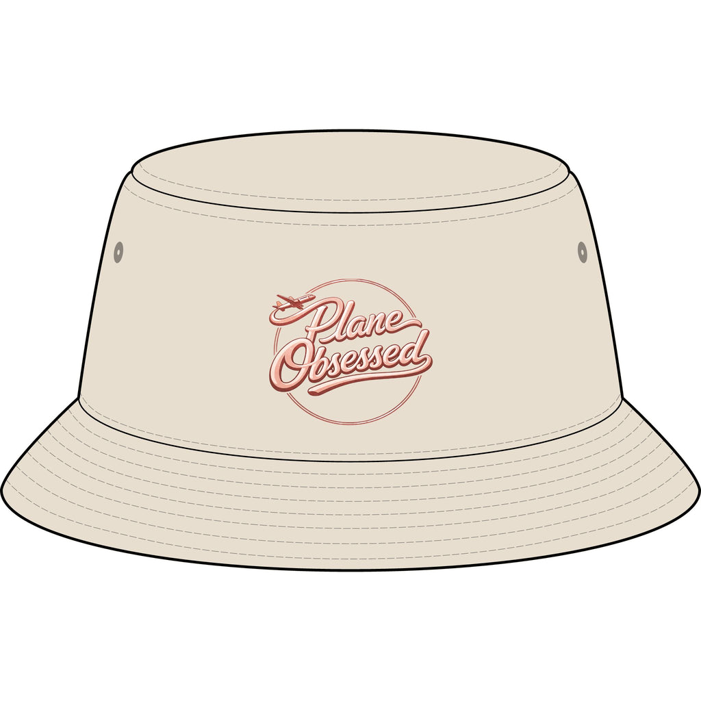 Plane Obsessed Bucket Hat — Women's Travel Bucket Hat with Gold Airplane Script
