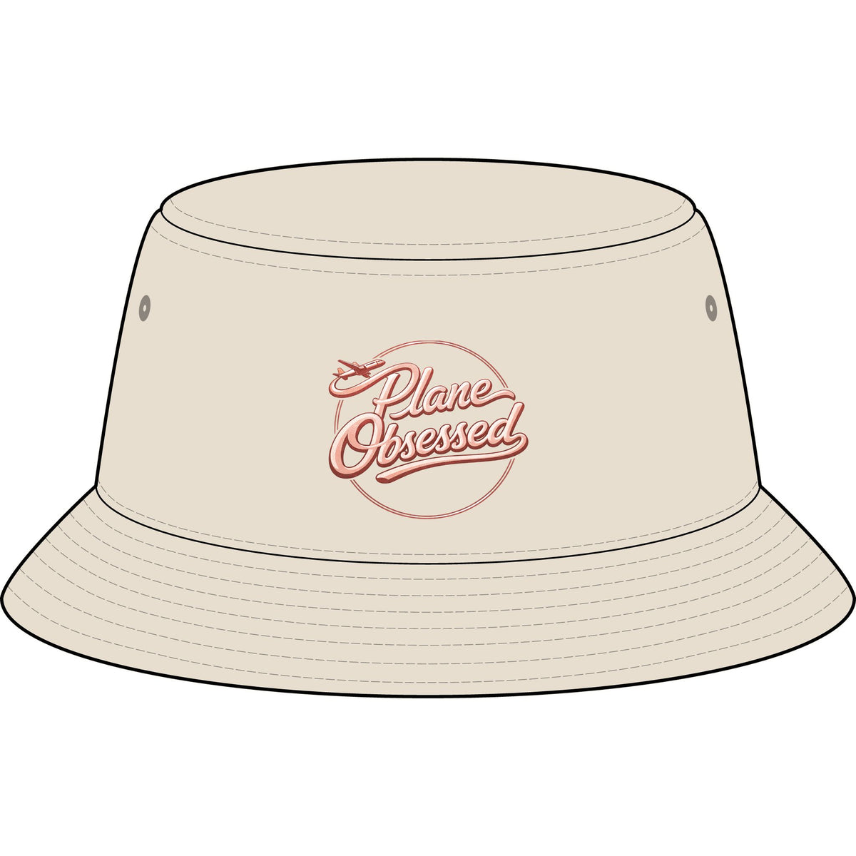 Plane Obsessed Bucket Hat — Women's Travel Bucket Hat with Gold Airplane Script