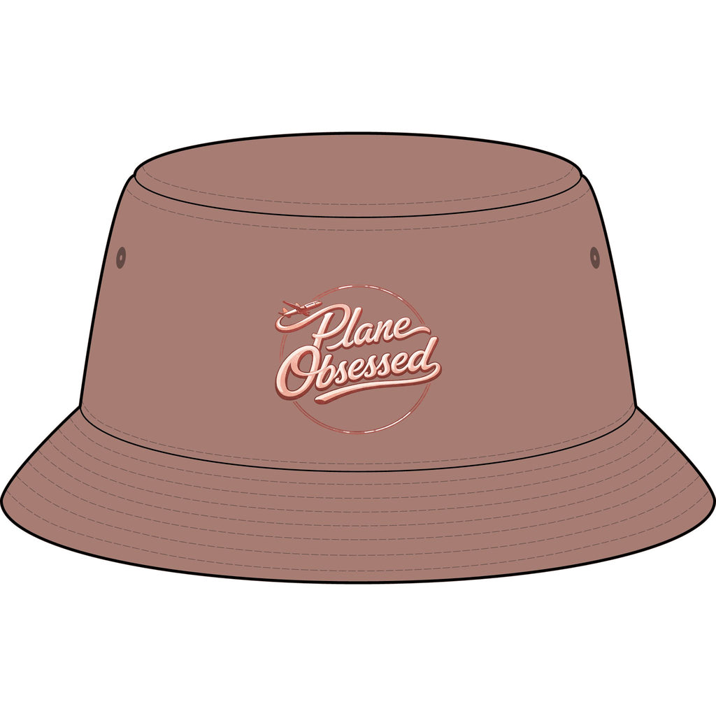 Plane Obsessed Bucket Hat — Women's Travel Bucket Hat with Gold Airplane Script