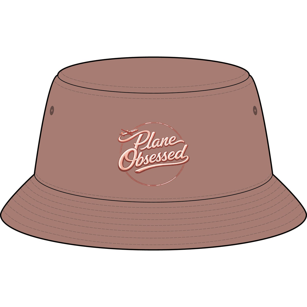 Plane Obsessed Bucket Hat — Women's Travel Bucket Hat with Gold Airplane Script