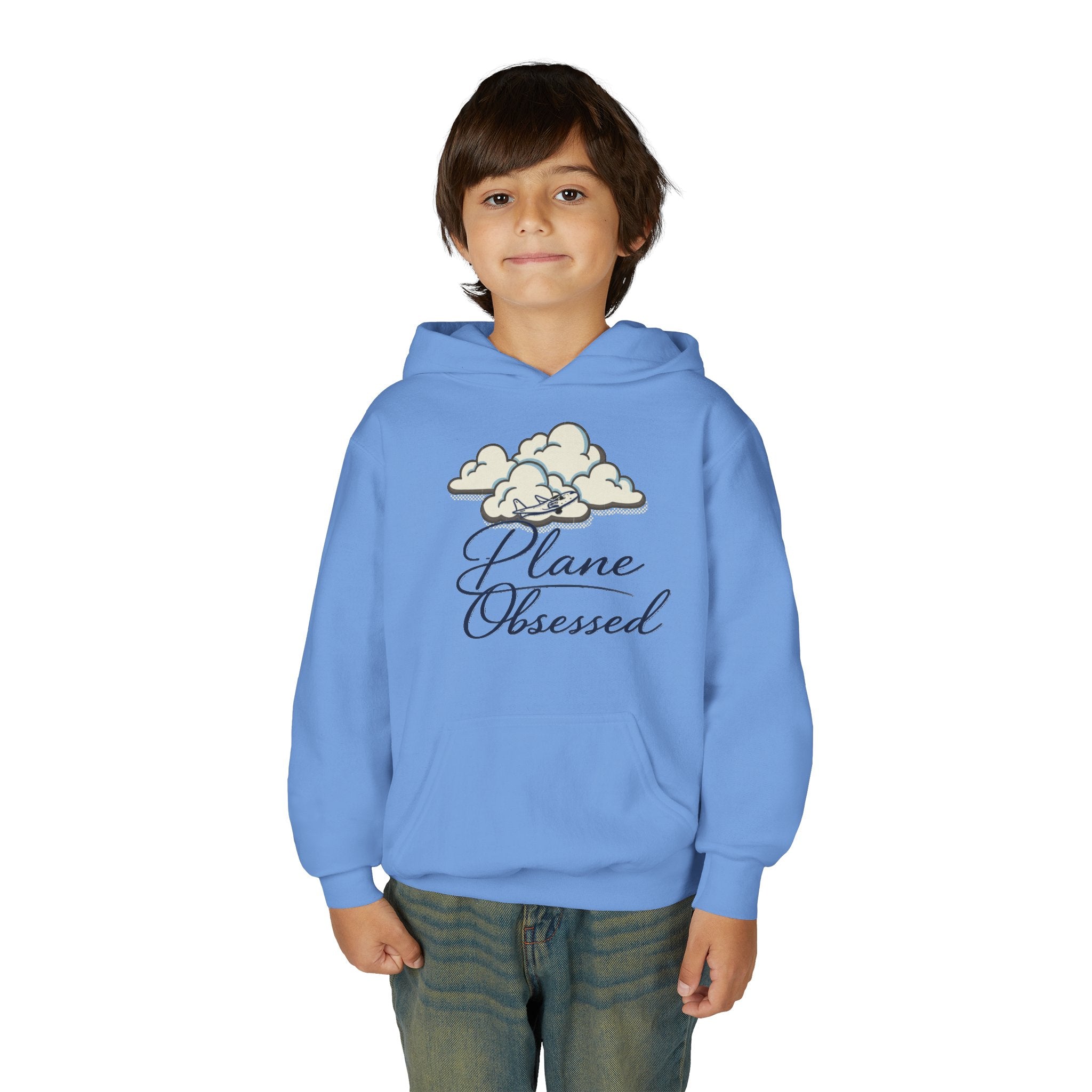 Youth Hoodie – 'Plane Obsessed' Travel Graphic Pullover (Flight Mode Design)