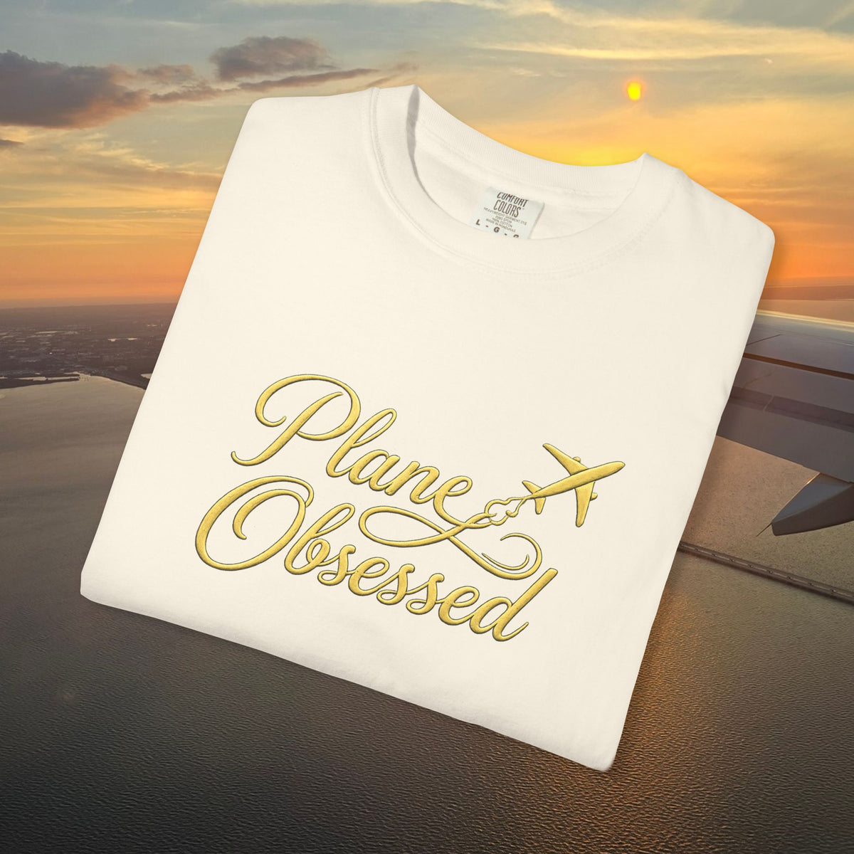 Plane Obsessed T-Shirt — Gold Script Travel Tee