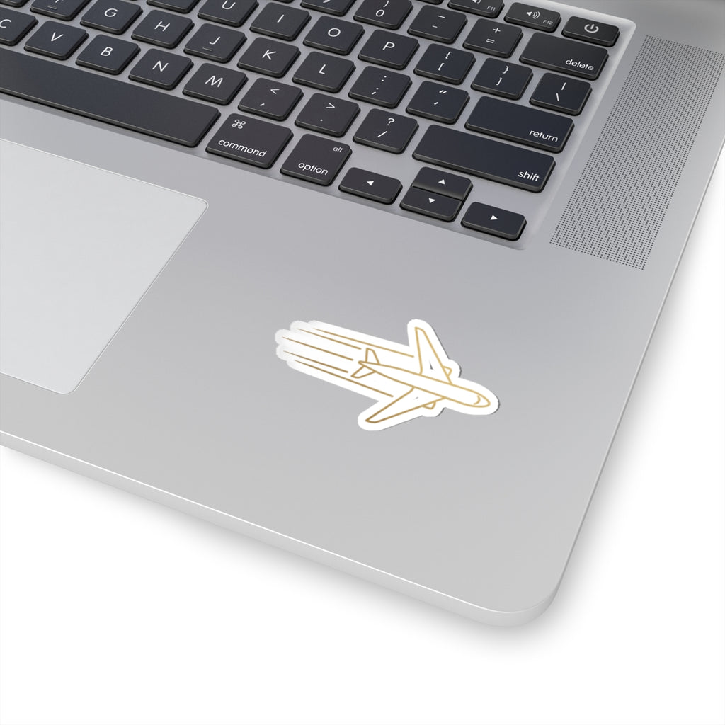 Gold Jet Plane Sticker — Travel & Adventure Kiss-Cut Decal
