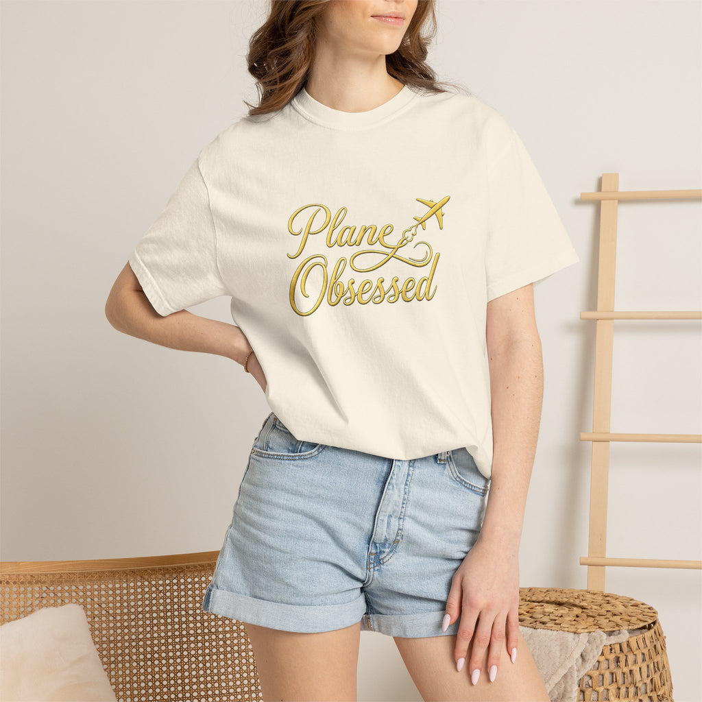 Plane Obsessed T-Shirt — Gold Script Travel Tee