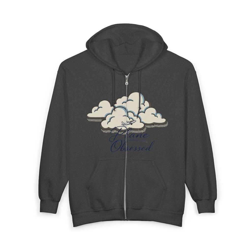 Plane Obsessed Zip Hoodie — Travel Graphic Full-Zip Sweatshirt